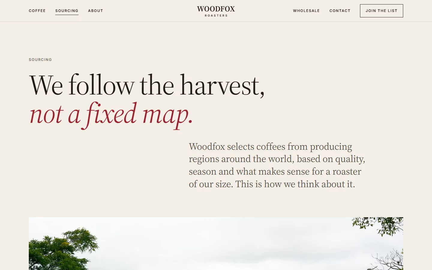 The Woodfox Roasters sourcing page